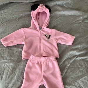 Minnie Mouse pink fleece zip up footed pants 3 months